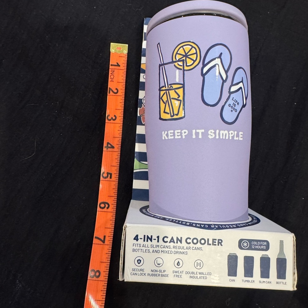 Life Is Good lavender 4in 1 stainless steel double wall can/drink cooler!